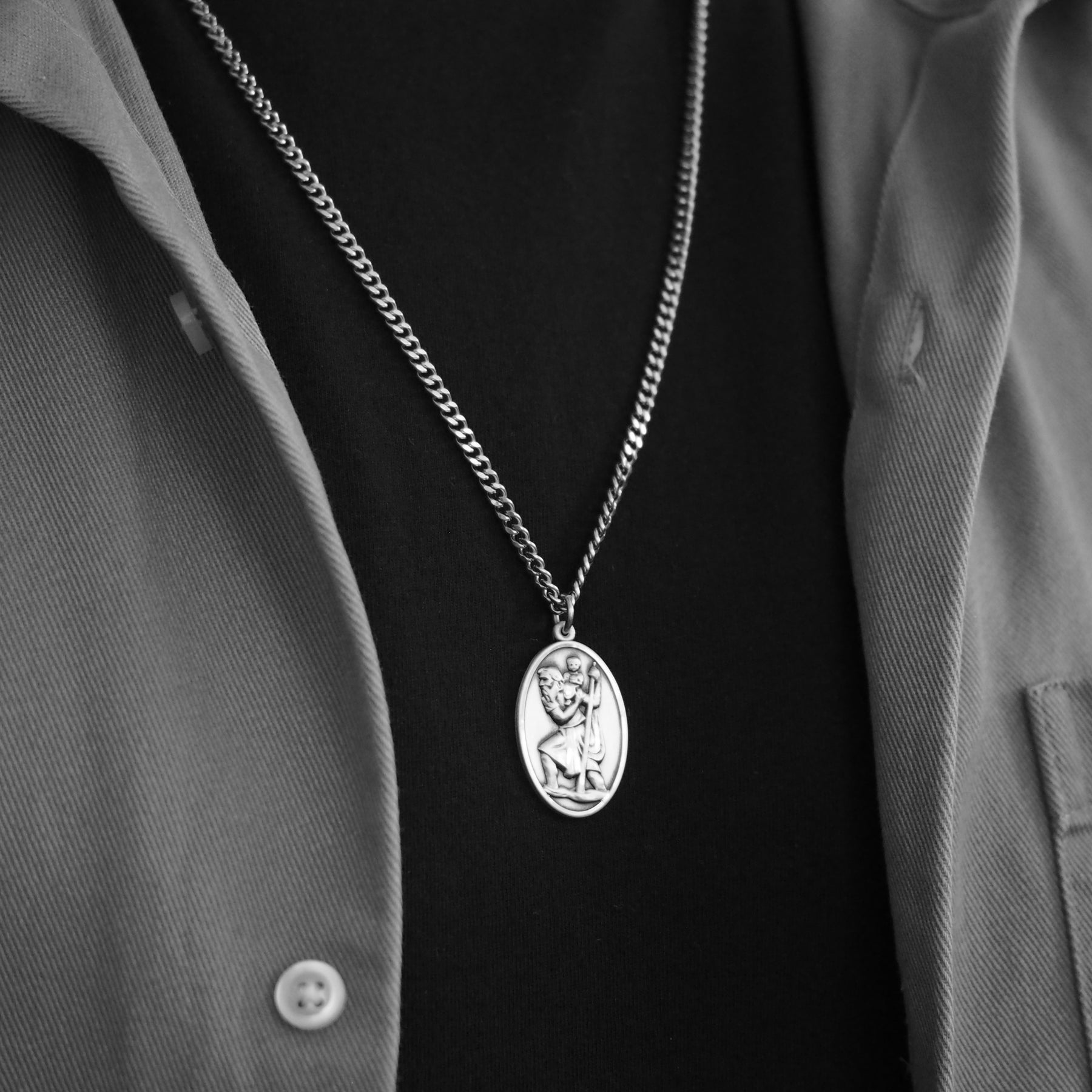 Personalised Large Silver Steel St Christopher Necklace, Travel Gift For Men  | eBay